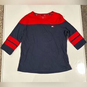 Tommy Hilfiger Sport Kids Navy and Red Long Sleeve Tee, Size Large
